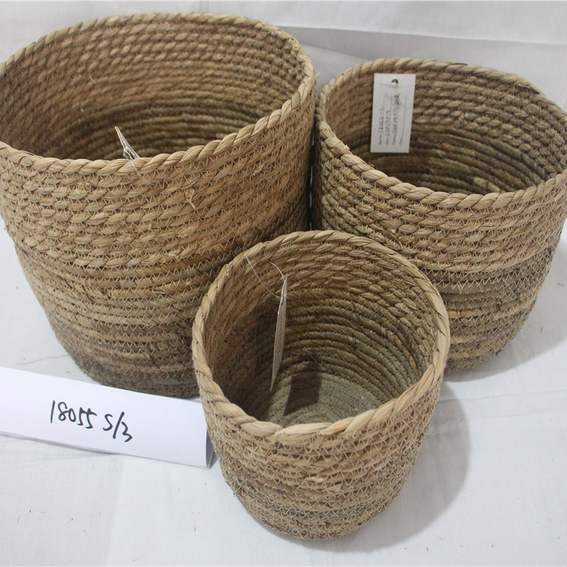 wholesale Productos de material de hierba marina seca de hierba marina Cesta de almacenamiento de cesto de lavandería tejido con asa